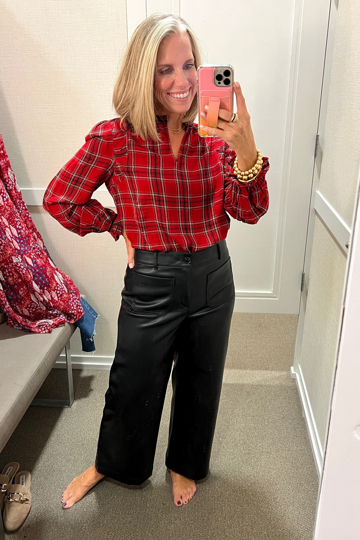 Faux leather is perfect for holiday parties. Add plaid and it’s perfect 
Use COAST15 on Inez shoes 

#LTKover40 #LTKsalealert #LTKfindsunder100