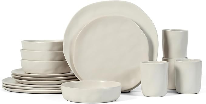 Stone by Mercer Project HEKONDA Modern Stoneware 16-Piece Dinnerware Set, Plate and Bowl Set, Dis... | Amazon (US)