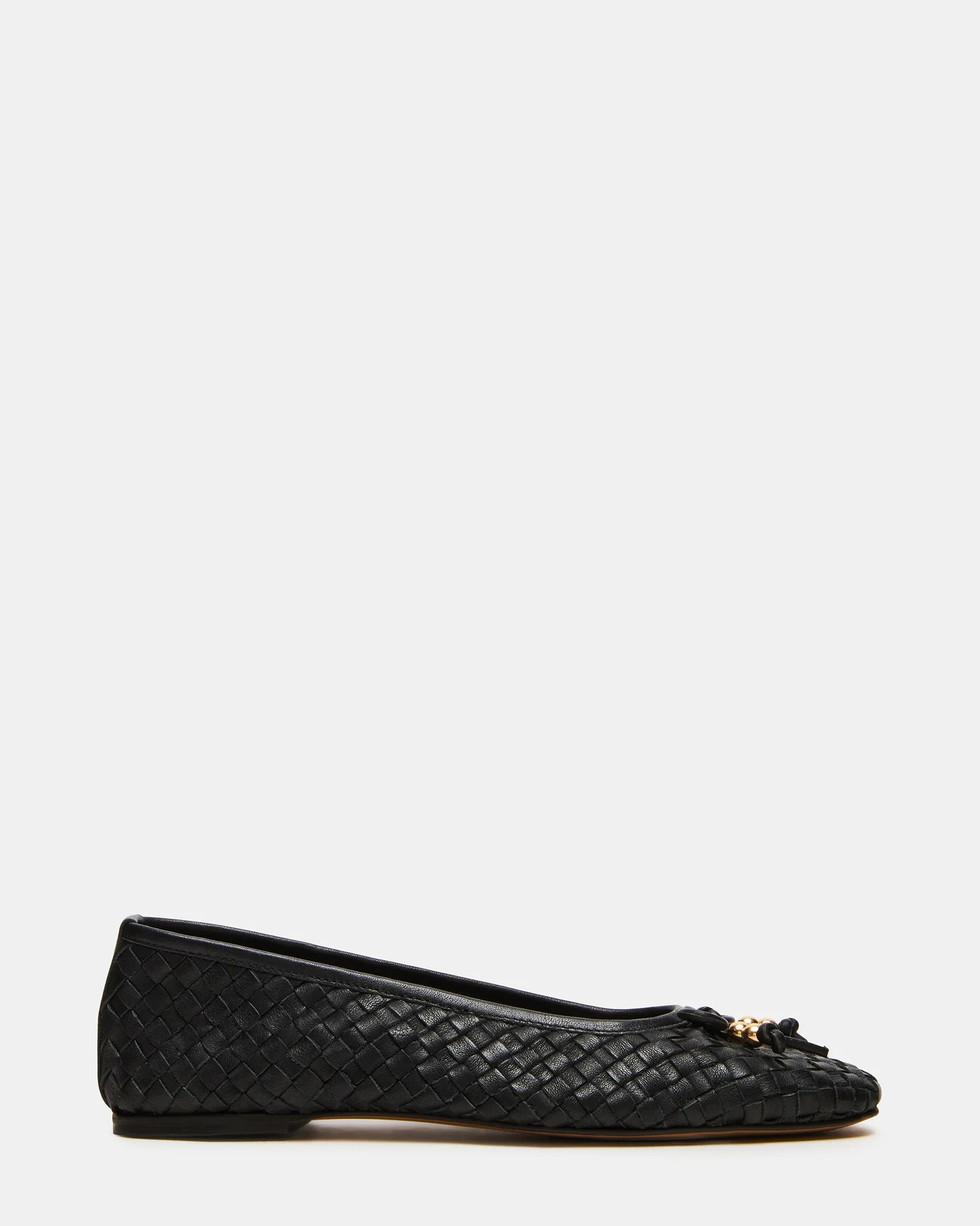 DIVY Black Leather Woven Bow Ballet Round-Toe Women's Flat | Steve Madden (US)