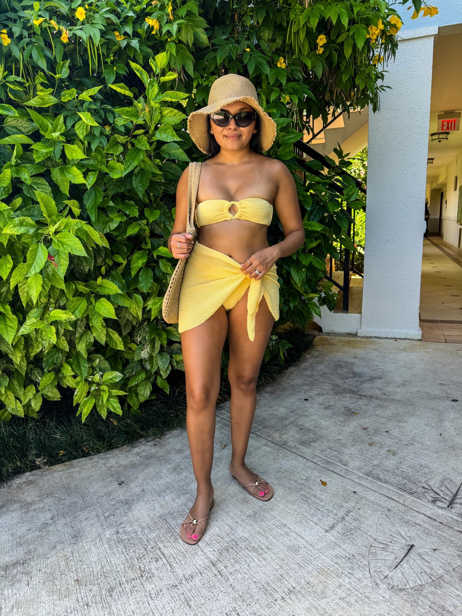 Yellow bikini top size P TTS
Yellow bikini bottoms size small TTS
Tie waist swimsuit coverup skirts size Petite/Small TTS
Flip flops size 5.5 TTS 



#LTKTravel #LTKPetite #LTKootd
