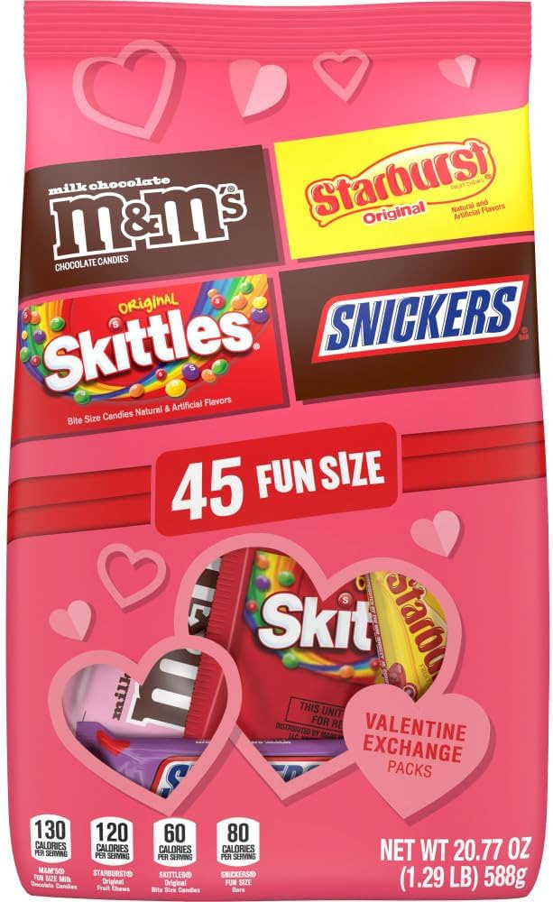 M&M'S, SNICKERS, SKITTLES & STARBURST Fun Size Individually Wrapped Valentine's Day Candy Valenti... | Amazon (US)