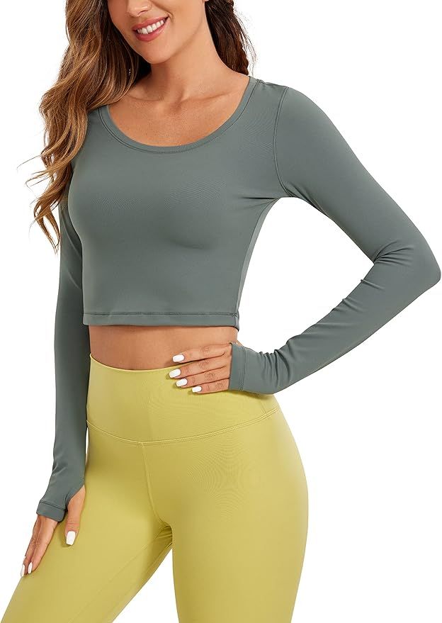 CRZ YOGA Butterluxe Long Sleeve Crop Tops for Women Slim Fit Workout Shirts Cropped Athletic Gym ... | Amazon (US)