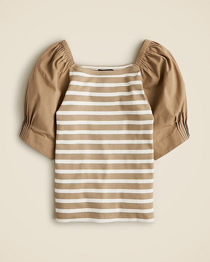 Vintage rib top with cotton poplin puff sleeves in stripe | J. Crew US