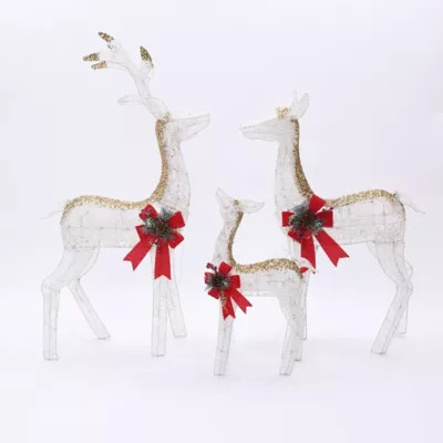 LuxenHome Lighted White & Gold Glitter Deer Family Set, Indoor/Outdoor Christmas Decoration | Tractor Supply