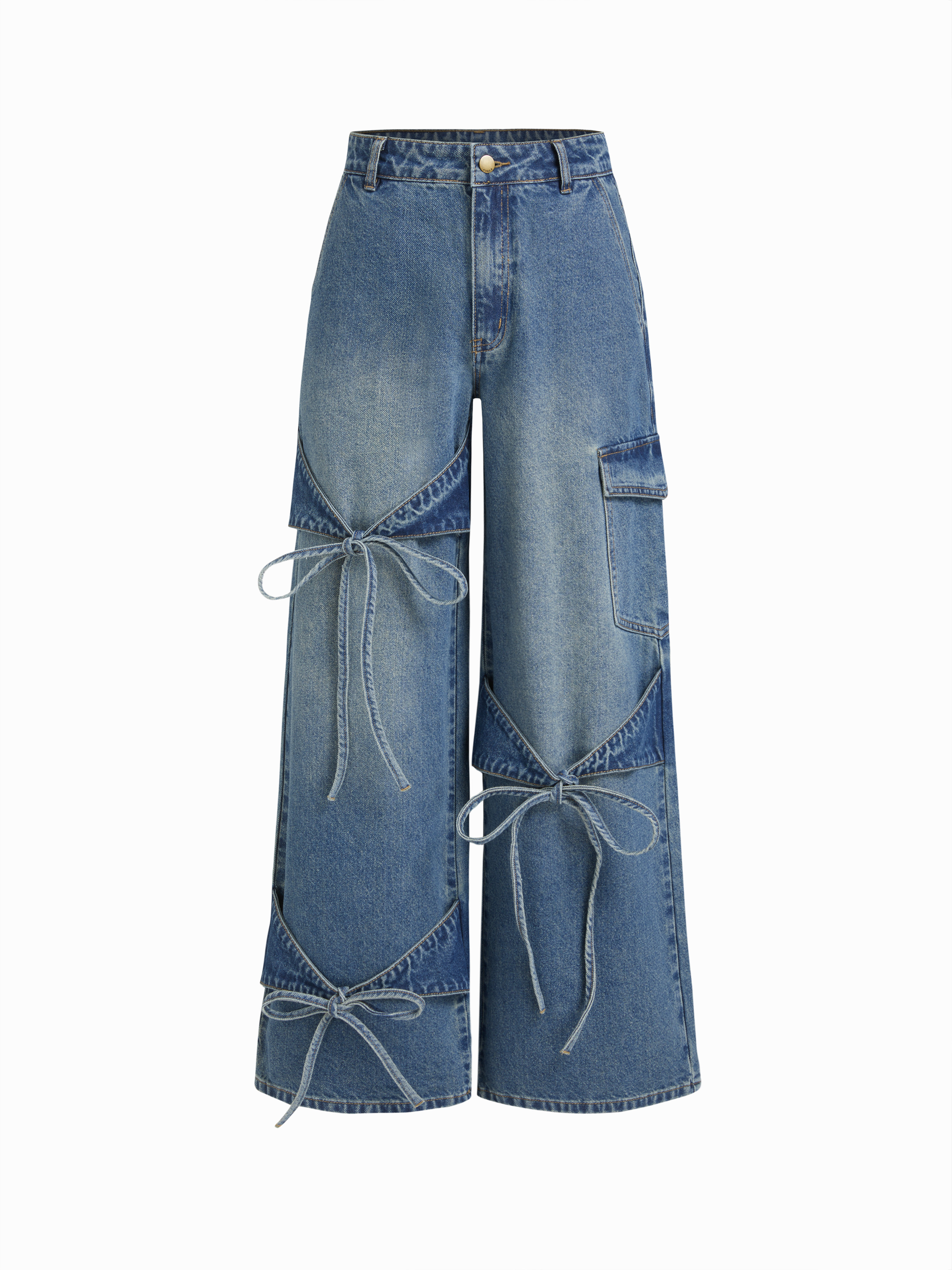 Bowknot Jeans City Chic Preppy denim Denim Cider Denim Low Rise Solid Bowknot Pocket Wide Leg Jea... | Cider