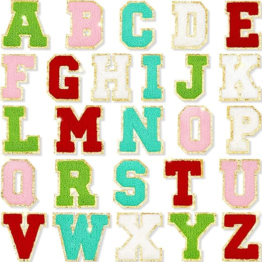 26 Pieces Glitters Patches Iron on Letters Chenille A-Z Patches Decorative Repair Embroidered Pat... | Amazon (US)