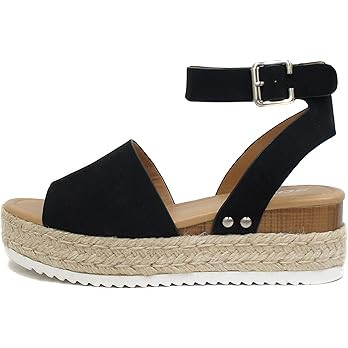Soda Topic Open Toe Buckle Ankle Strap Espadrilles Flatform Wedge Casual Sandal | Amazon (US)