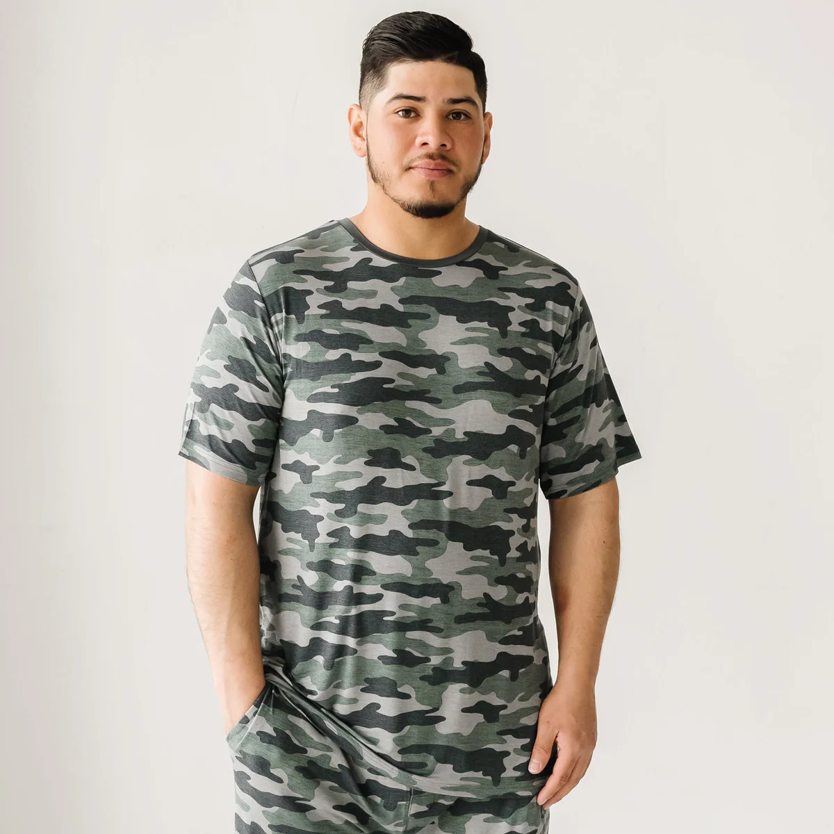 Vintage Camo Men's Short Sleeve Bamboo Viscose Pajama Top | Little Sleepies