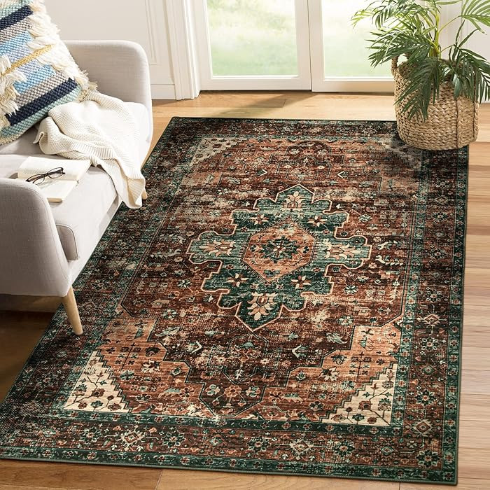 Moynesa Ultra-Thin Washable Vintage Area Rug - 4x6 Living Room Rug for Bedroom Office, Non-Shed N... | Amazon (US)