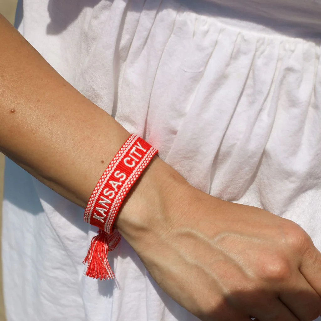 Red KC Woven Canvas Bracelet | Nickel and Suede