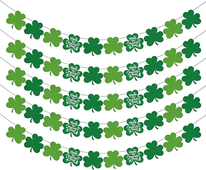 St Patricks Day Decorations - 5 Pack Shamrock Clover Garland Banner - NO DIY Felt Hanging Banner ... | Amazon (US)