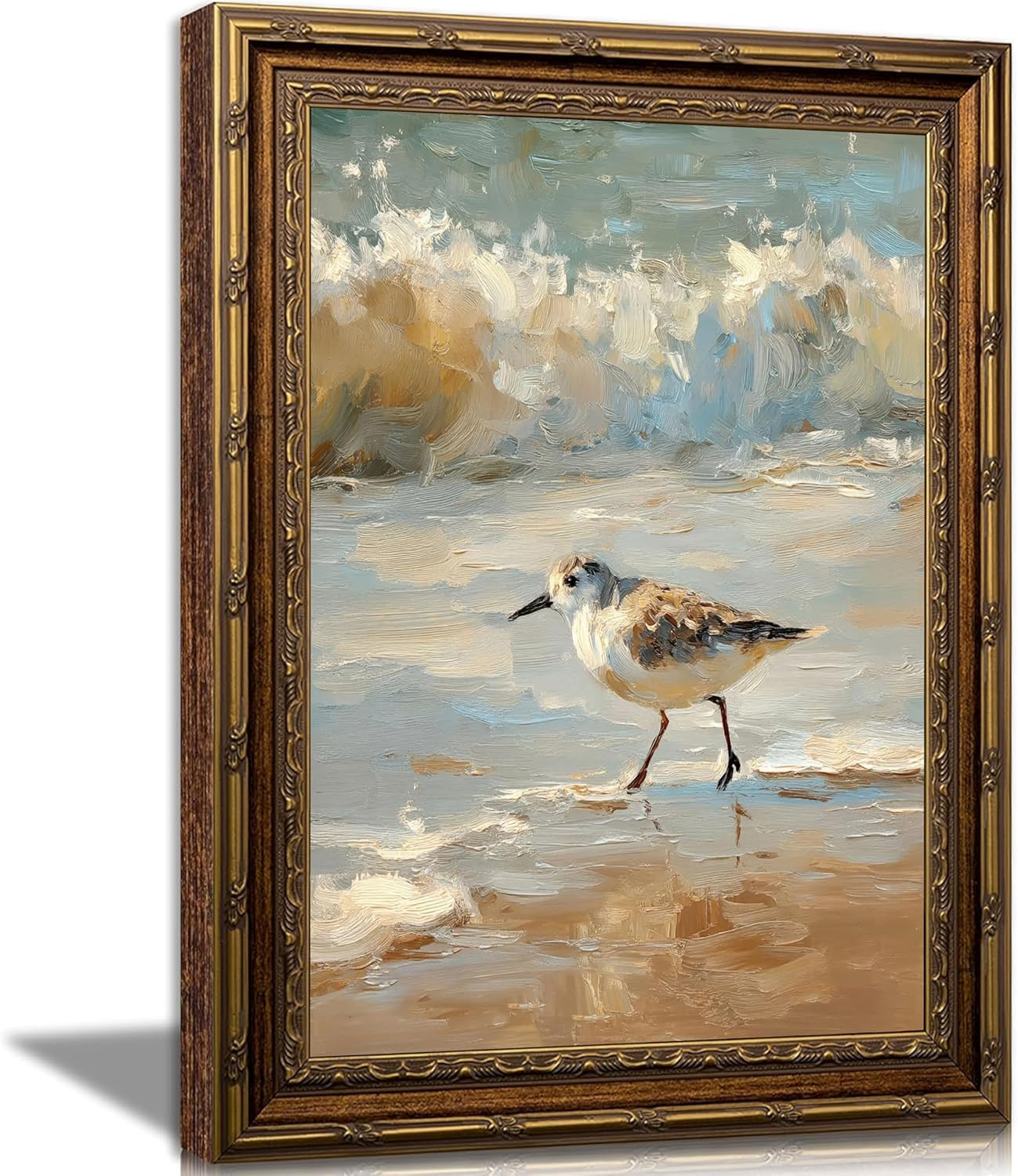 Amazon.com: Vintage Framed Coastal Wall Art, Impressionist Sandpiper Bird Oil Painting, Antique G... | Amazon (US)