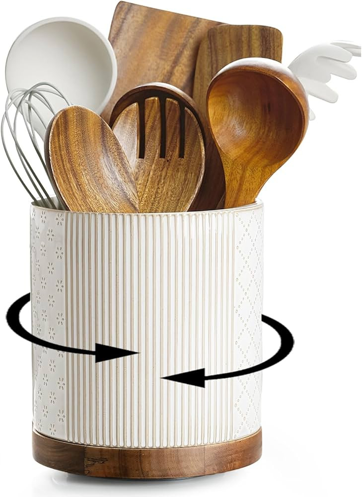 getstar 360° Rotating Kitchen Utensil Holder, Large Ceramic Cooking Utensil Holder for Kitchen C... | Amazon (US)