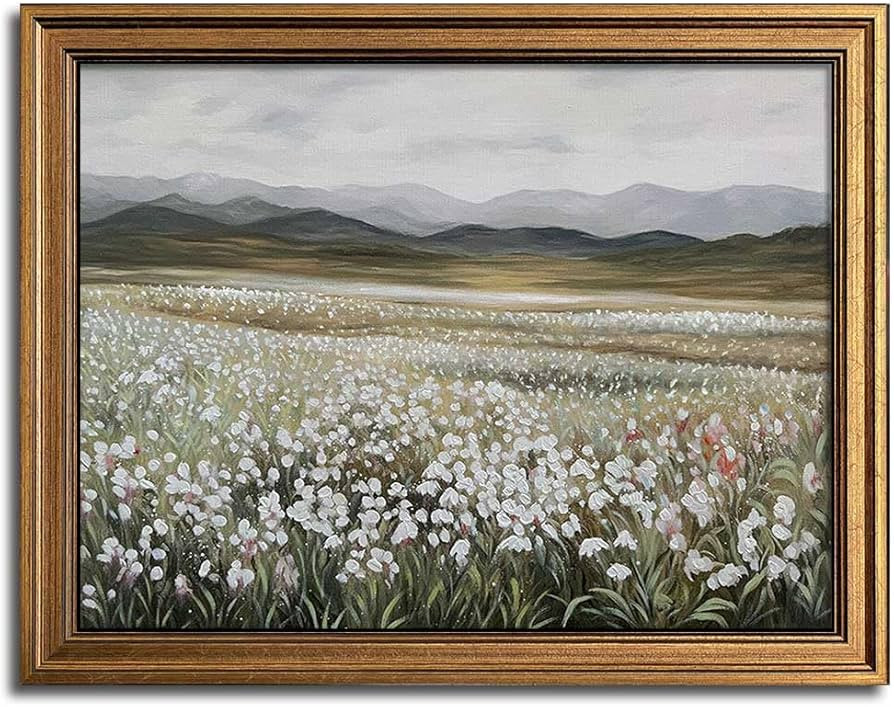 Amazon.com: Gold Framed Vintage Wall Art Wildflowers Field Canvas Wall Art Print Kitchen Farmhous... | Amazon (US)