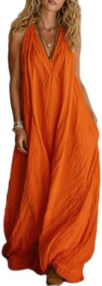Women's Sleeveless V Neck Wide Leg Jumpsuit Flowy Casual Beach Vacation One Piece Outfit | Amazon (US)