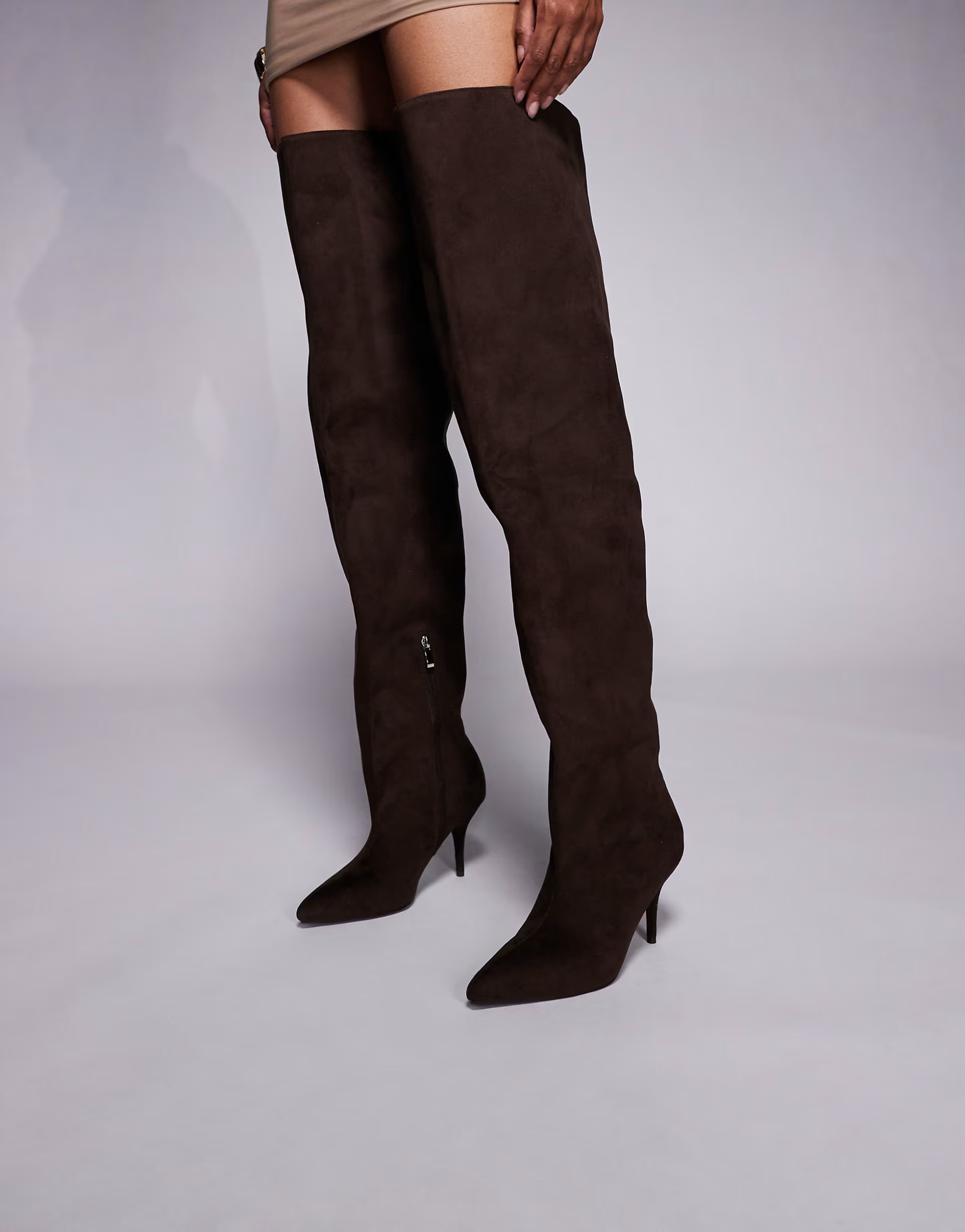 Azalea Wang Halina ruched over the knee boots in chocolate brown | ASOS (Global)