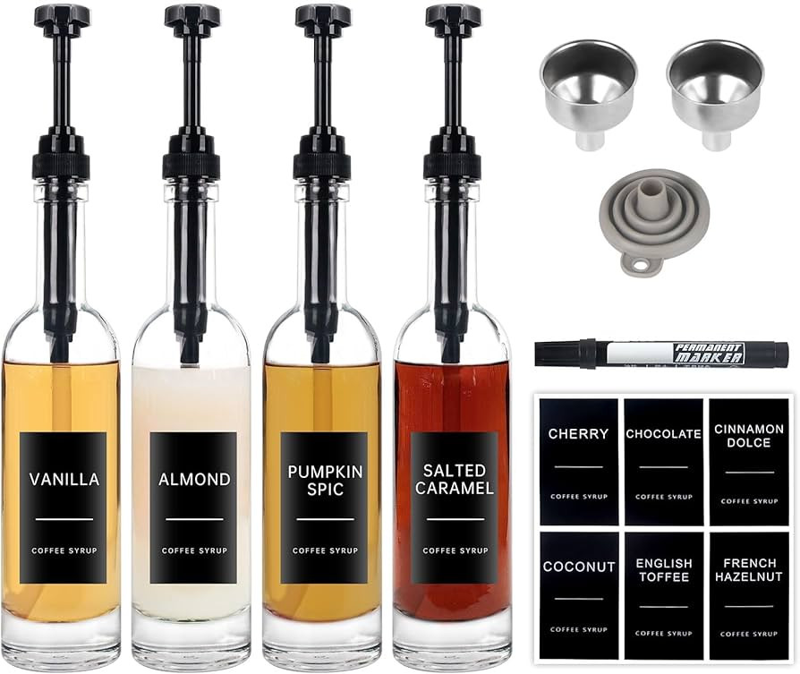 Coffee Syrup Dispenser for Coffee Bar Accessories Coffee Pump Dispenser, Glass Syrup Bottle with ... | Amazon (US)