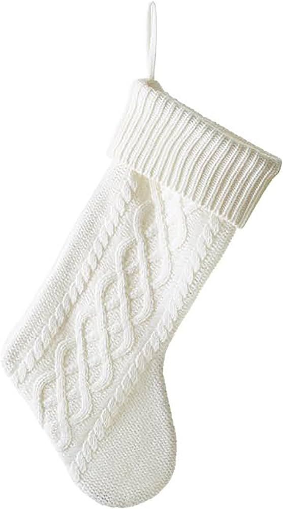 White Cable Knit Sweater with Ribbed Cuff 20 inch Christmas Stocking Decoration | Amazon (US)