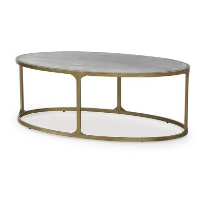 Signature Design by Ashley Korajane Oval Cocktail Table - Antiqued Gold Frame with Faux Marble Glass Top | Target