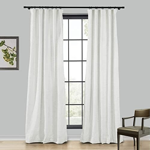 TWOPAGES Linen Curtain, 102 Inches Long Solid Room Darkening Hook Belt Single Curtain Panel, Ivor... | Amazon (US)