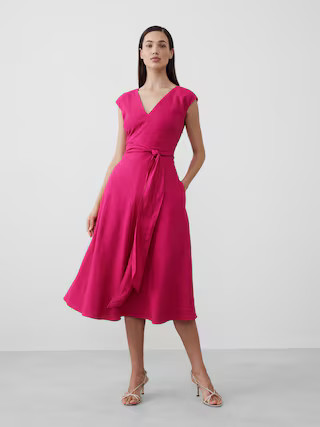 Linen-Blend Wrap Midi Dress | Banana Republic Factory