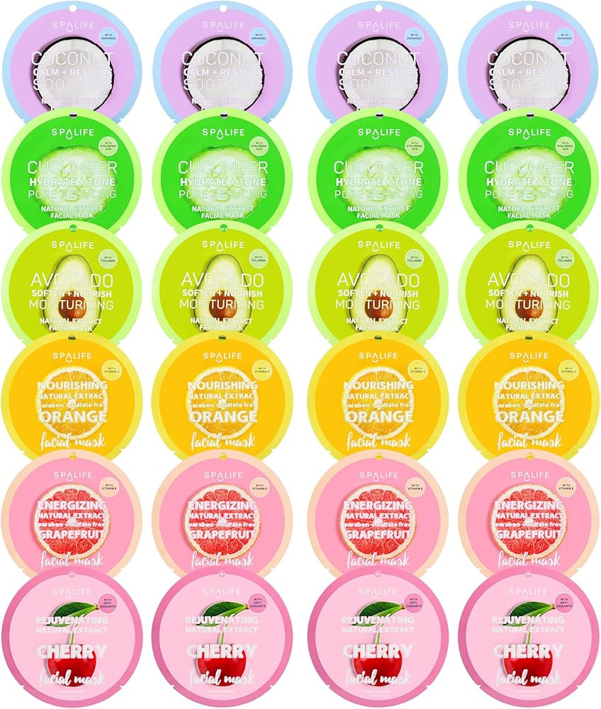 SpaLife Beauty Fruit Facial Sheet Masks 24 Pack – Face Masks Skincare Set – Hydrating Face Ma... | Amazon (US)
