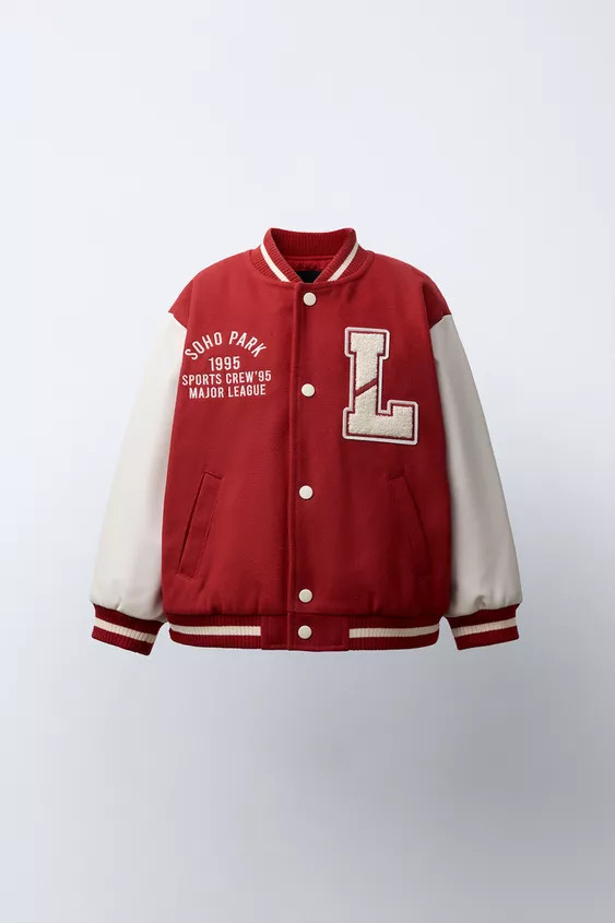 CLOTH BOMBER JACKET WITH FAUX LEATHER SLEEVES AND PATCHES | Zara US