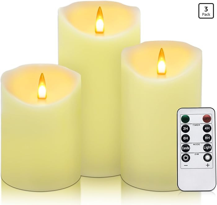 Flameless Pillar Candles - Battery Operated with Timer, Realistic Flickering Glow - 3 Pack Ivory,... | Amazon (US)