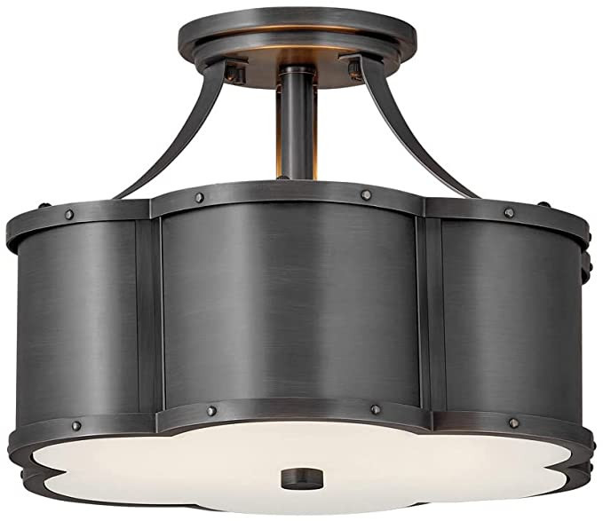 Hinkley Chance Collection Two Light Small Semi-Flush Mount, Blackened Brass w/Etched Opal Glass | Amazon (US)