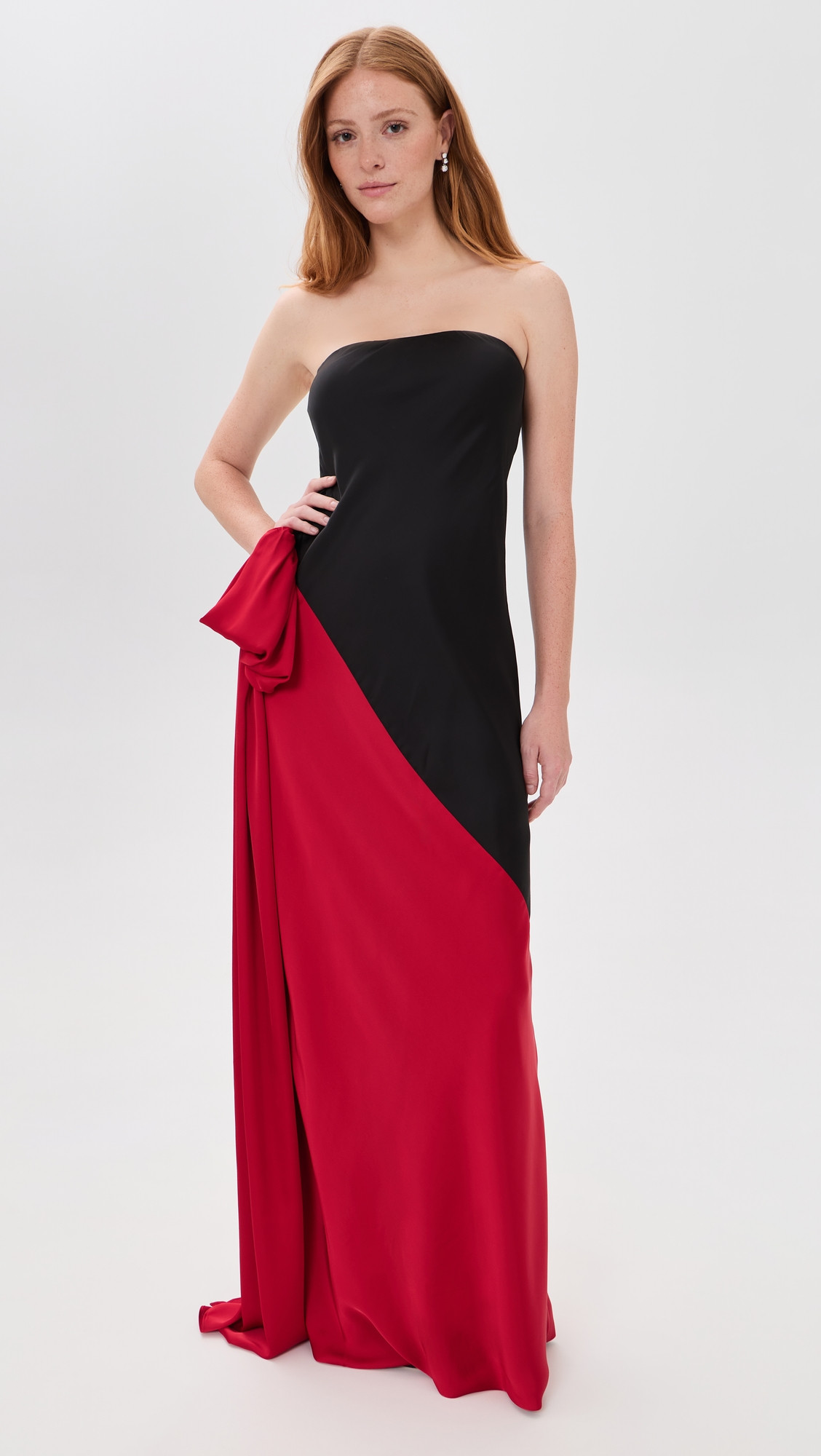Norma Kamali Strapless Spliced Bias Bow Gown Tiger Red/Black XS | Shopbop
