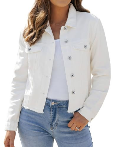 Vetinee Denim Jacket for Women Lightweight Denim Jacket for Women Womens Jackets Casual Bright White Medium Fits Size 8 / Size 10 | Amazon (US)
