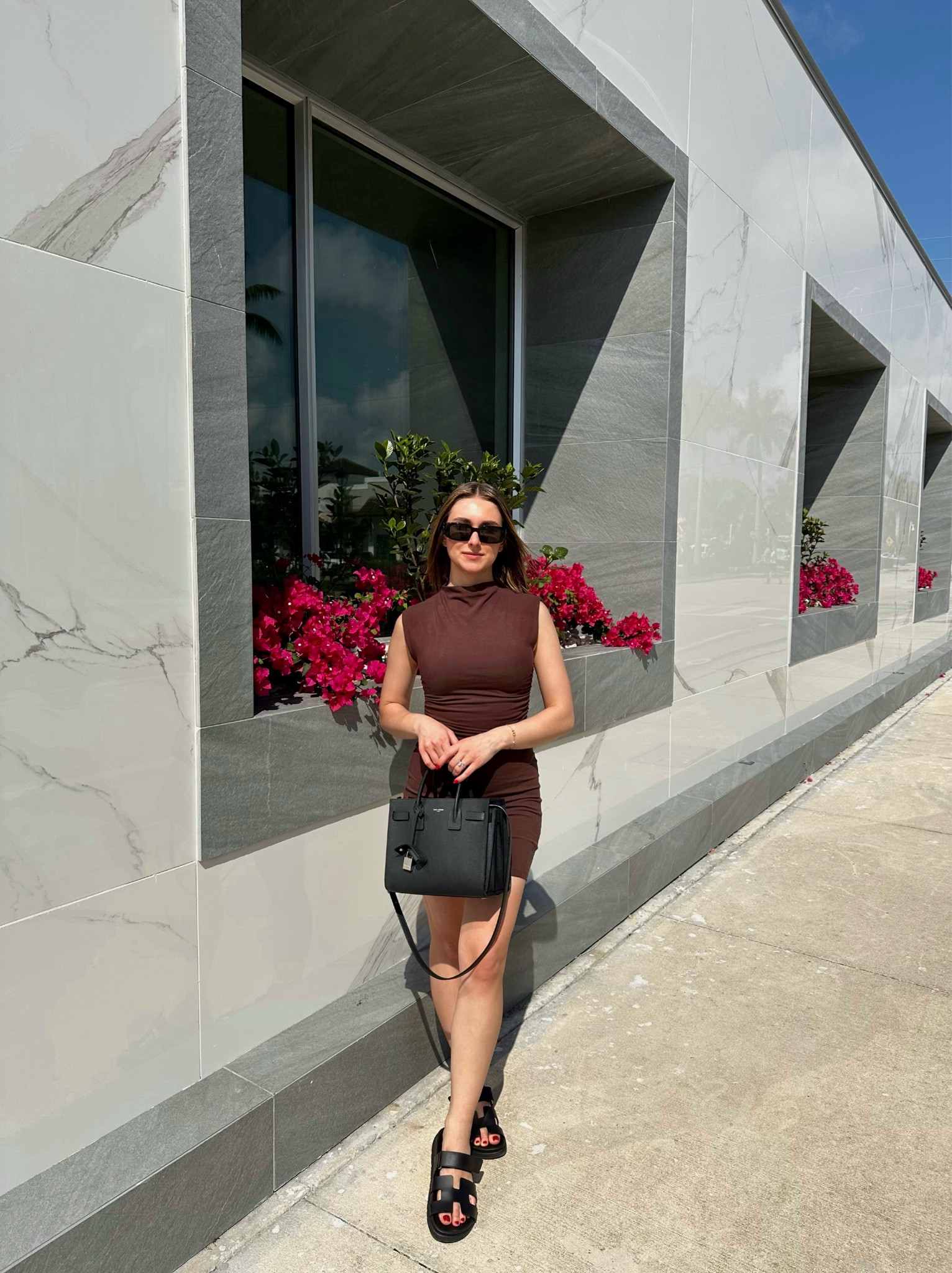 Perfect vacation outfit 🤎 
Dress from reformation wearing XS 
Shoes from Hermes wearing 6.5
Glasses from Prada 
Bag from YSL

#LTKItBag #LTKTravel