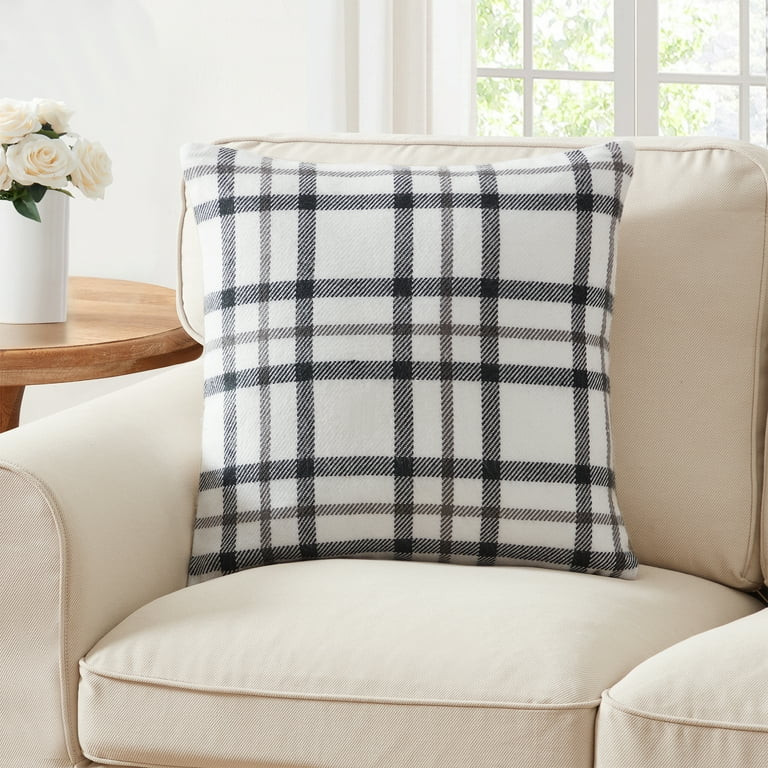 My Texas House Tatum 20" x 20" Farmhouse Black/White Plaid Acrylic-Cotton Square Decorative Pillo... | Walmart (US)