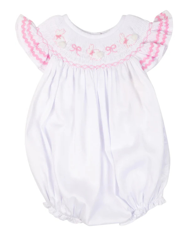 Bunnies Smocked White Bubble | Smockingbird Kids