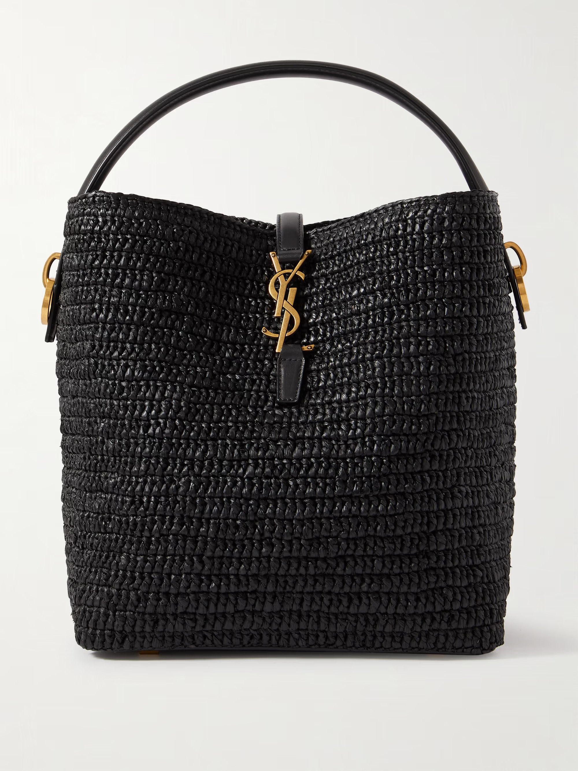 Le 37 leather-trimmed raffia bucket bag | NET-A-PORTER (UK & EU)