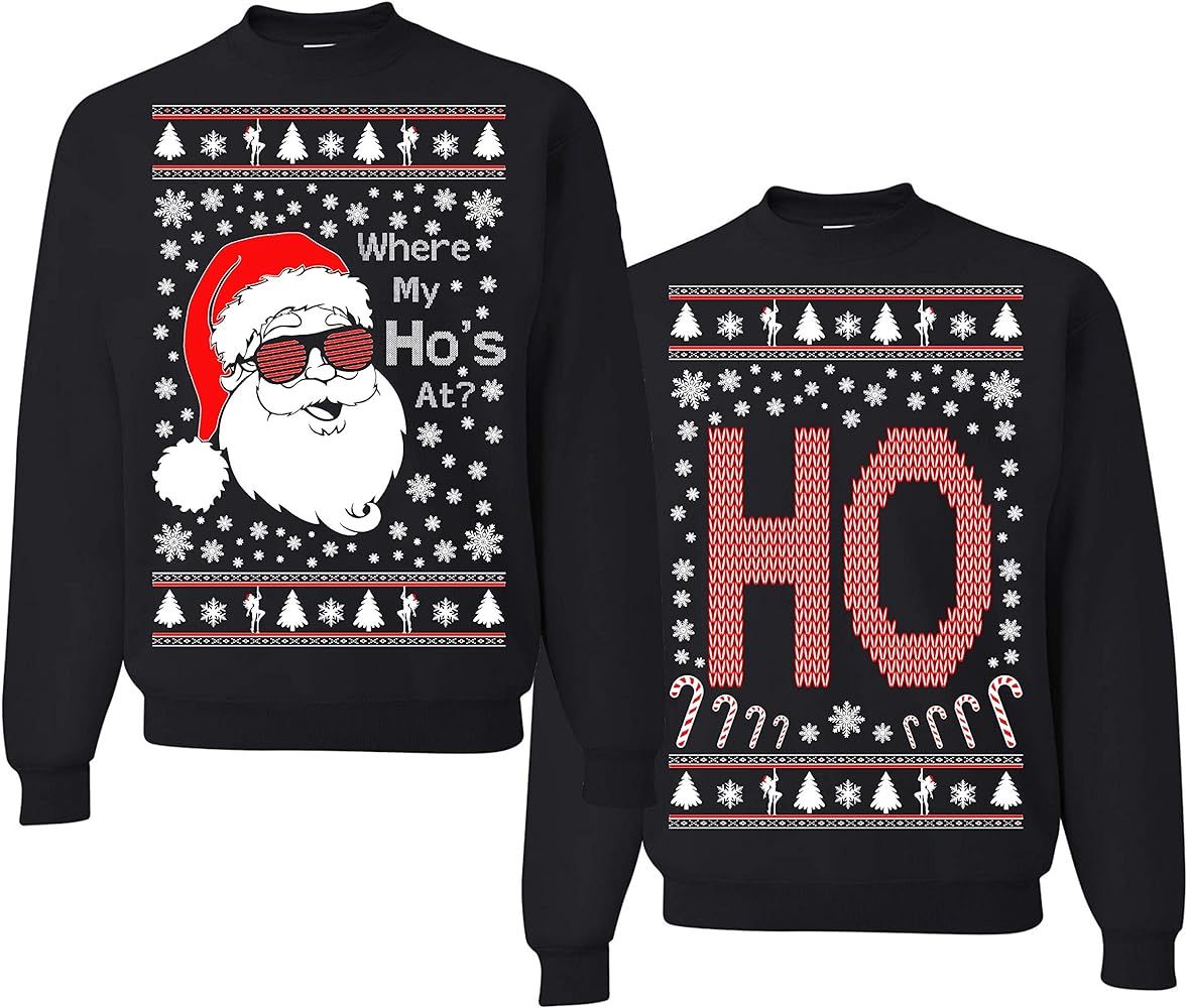 Tutiinca Where My Hos at Christmas Couples Sweaters Ugly Christmas Sweatshirt Funny Christmas Mat... | Amazon (US)