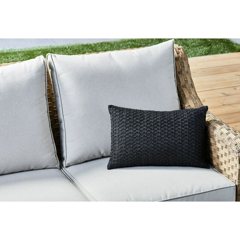 Better Homes & Gardens Hermosa Square Outdoor Decorative Throw Pillow, 13" x 19", Black | Walmart (US)