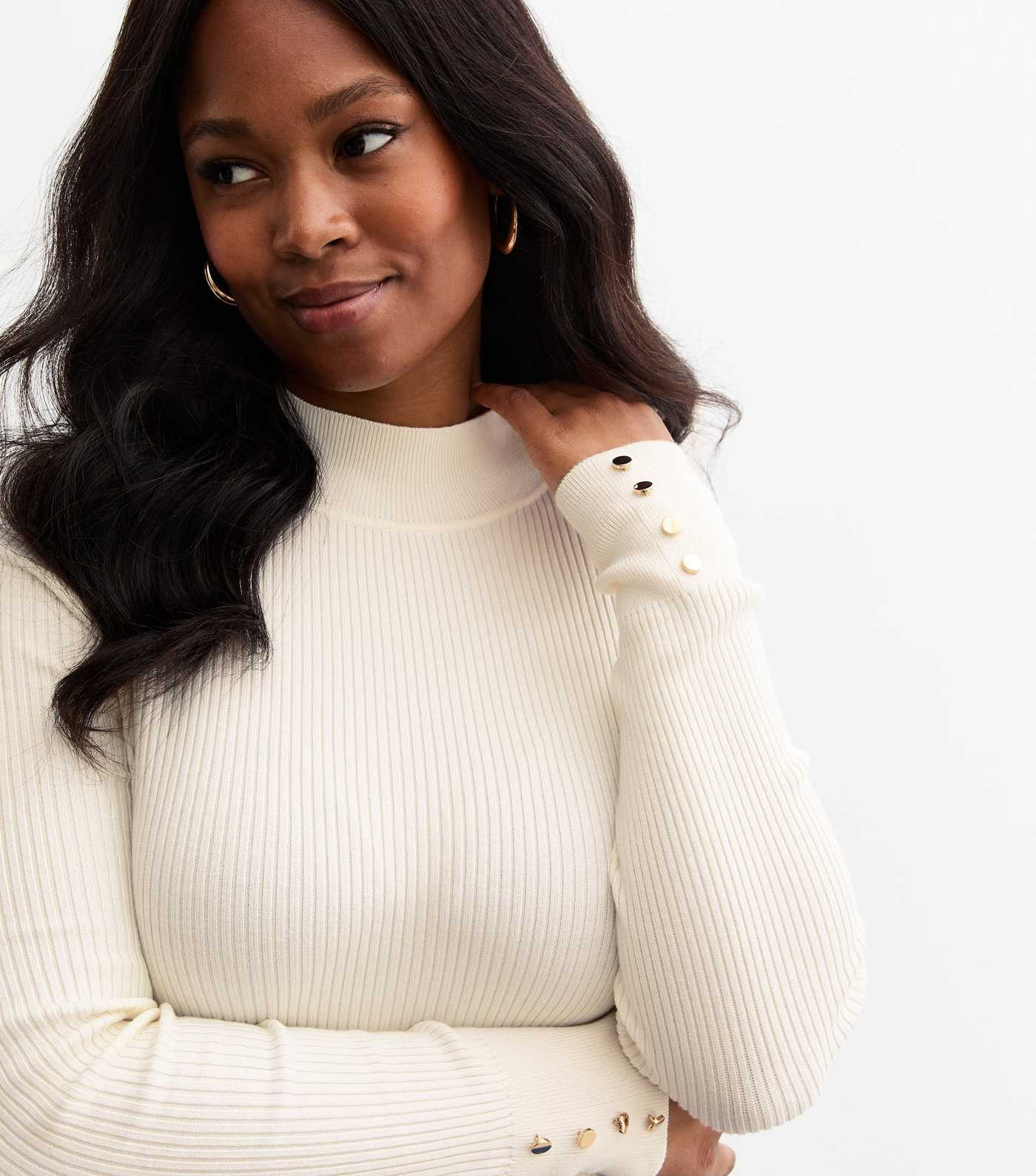 Curves Cream Button Detail Rib Knitted Jumper | New Look | New Look (UK)