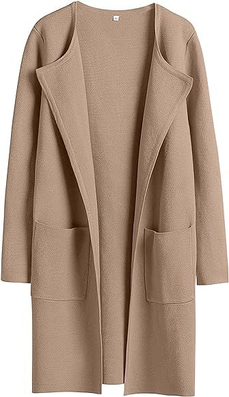 ANRABESS Women's Open Front Knit Cardigan Long Sleeve Lapel Casual Solid Classy Sweater Jacket | Amazon (US)