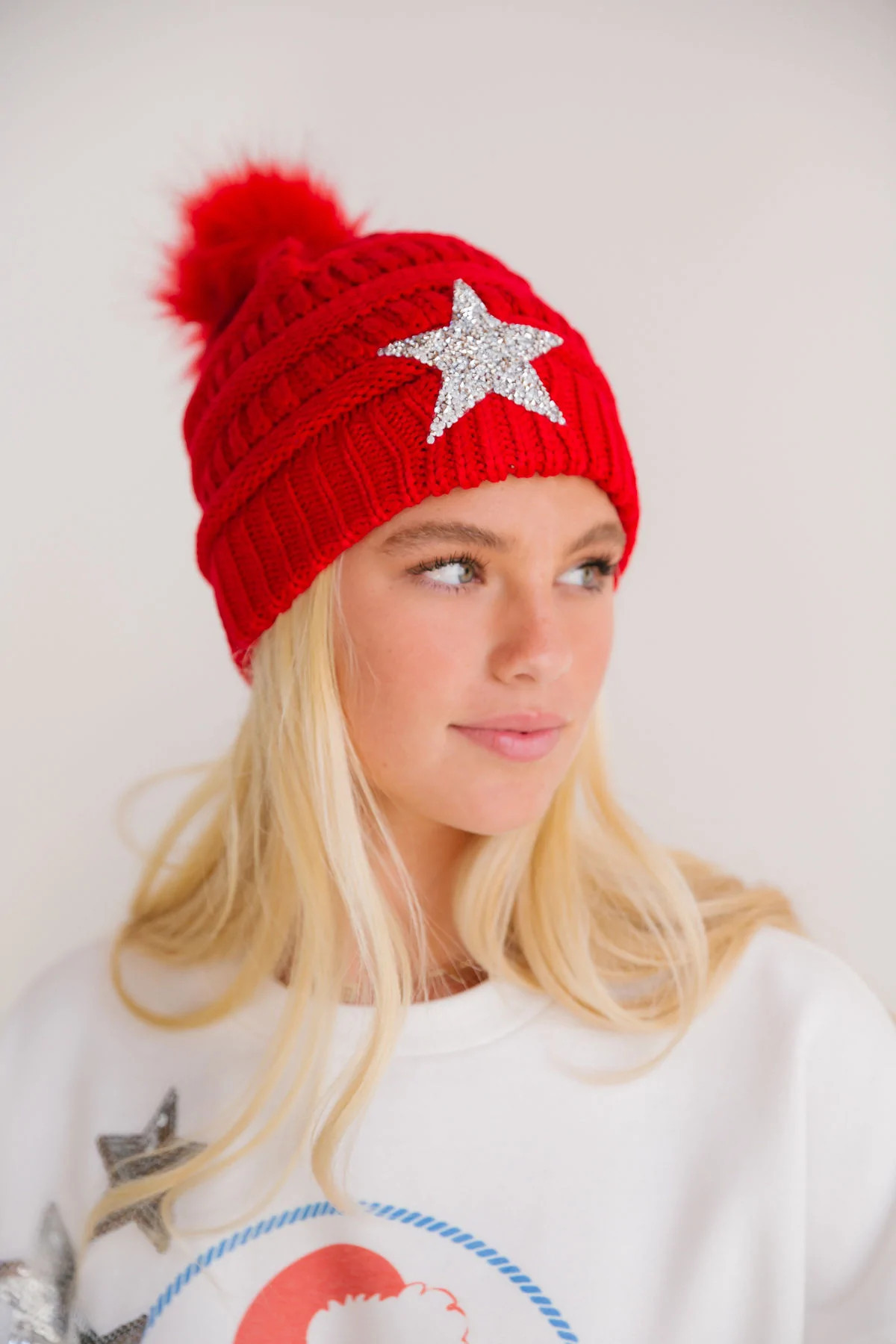RED BEANIE WITH SILVER STAR | Judith March