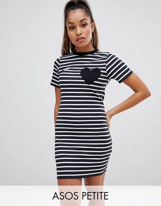 ASOS DESIGN Petite mini bodycon stripe t-shirt dress with heart pocket | ASOS US