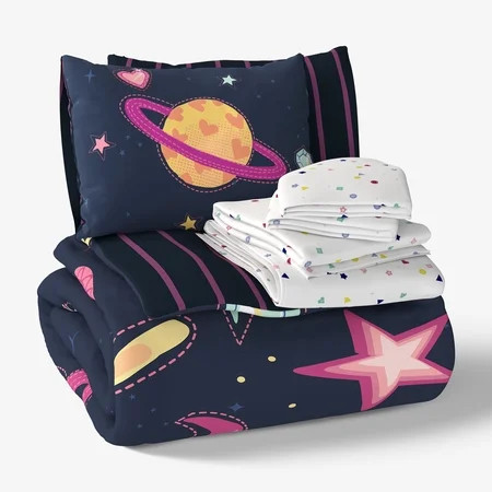 Mainstays Kids Space Gems Glow in the Dark Reversible Comforter Set with Sheets, Full, 7 Pieces | Walmart (US)