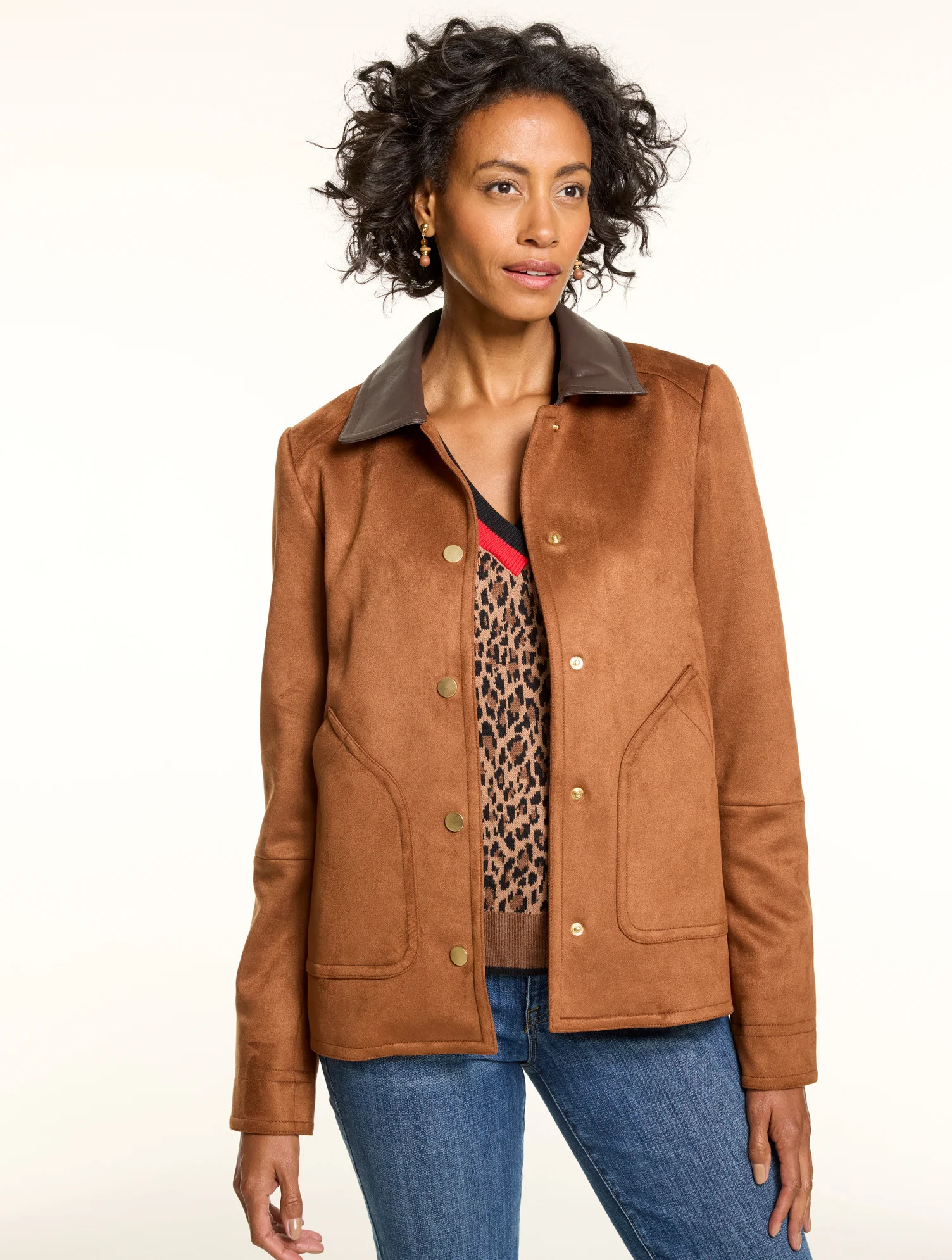 Plus Size - Faux Suede Barn Jacket - Tortoiseshell Talbots | Talbots