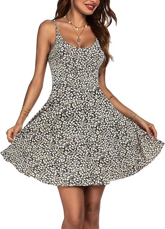 ACEVOG Women's Adjustable Strap Summer Dress Fit & Flare V-Neck A-Line Boho Floral Swing Casual S... | Amazon (US)
