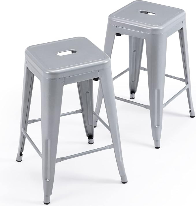 Vogue Furniture Direct 24" High Bar Stools Backless Silver Metal Barstools Indoor-Outdoor Barstoo... | Amazon (US)