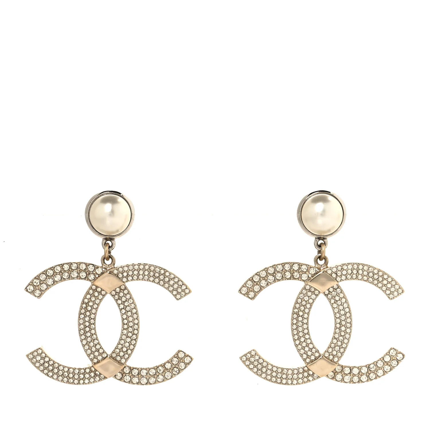 Crystal Pearl CC Drop Earrings Gold Silver | FASHIONPHILE (US)