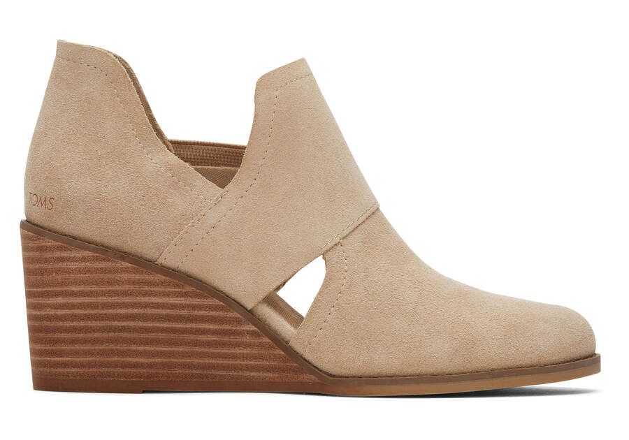 Women's Oatmeal Kallie Cutout Suede Wedge Bootie | TOMS | TOMS (US)