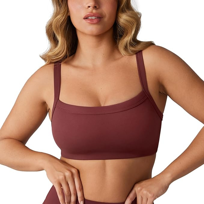 Hugcurve Adjustable Sports Bra Square Neck Wireless Padded Yoga Workout Tops | Amazon (US)