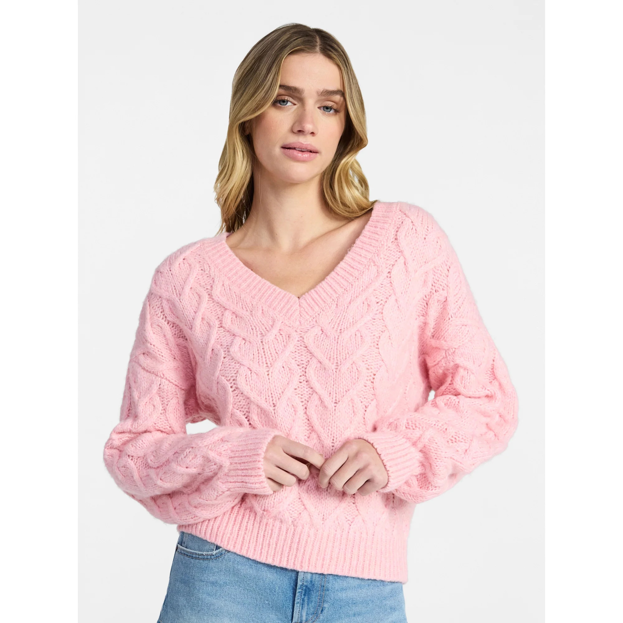 No Boundaries V-Neck Pullover Sweater, Midweight, Women's XXS-XXL | Walmart (US)