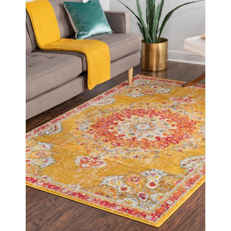 Judayah Abstract Gold/Red Rug | Wayfair North America